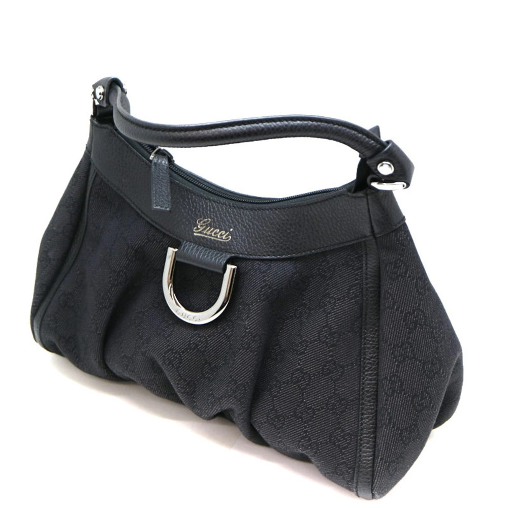 GUCCI Handbag Leather Canvas Black